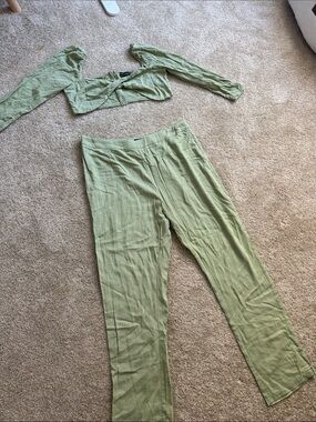PrettyLittleThing Sage Green Straight Leg Pants